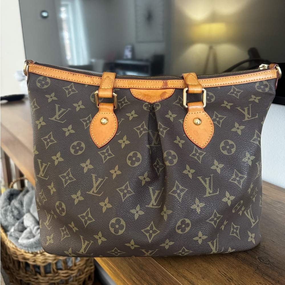 Tan and Brown Monogram Shoulder Bag